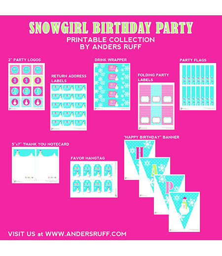 Snow Girl Winter Wonderland Birthday Party Printables Collection